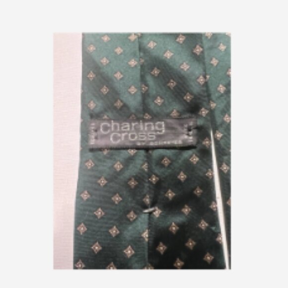 Charing Cross Men's Tie Green With Brown Abstract Stars Silk Classic Cut USA - Picture 4 of 4